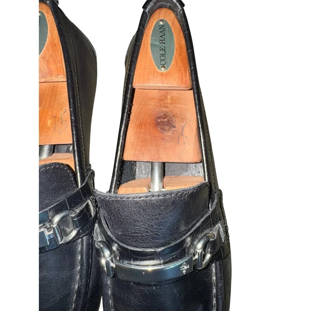 Cole Haan Black Leather Loafers 9.5M Men's w/ wood inserts MSRP‎ $150